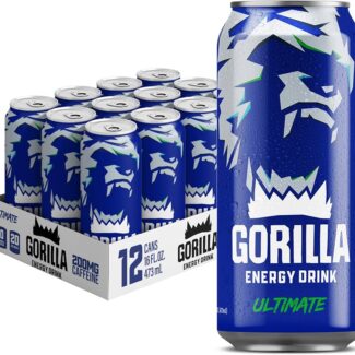 Gorilla Energy Original Energy Drink, Zero Sugar & 200mg Natural Caffeine, L-Theanine, Taurine, Ginseng, Acetyl L-Carnitine, B Vitamins, Sugar Free, and No Artificial Colors, 16 oz Cans, 12 Pack