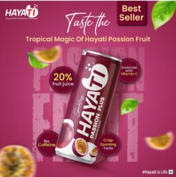 Hayati Passion Plus Sparkling Fruit Soft Drink | 20% Real Passion Fruit Juice – Carbonated, Vitamin C Enriched | Exotic & Refreshing Tropical | 250ML