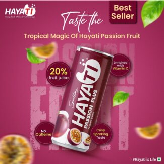 Hayati Passion Plus Sparkling Fruit Soft Drink | 20% Real Passion Fruit Juice – Carbonated, Vitamin C Enriched | Exotic & Refreshing Tropical | 250ML