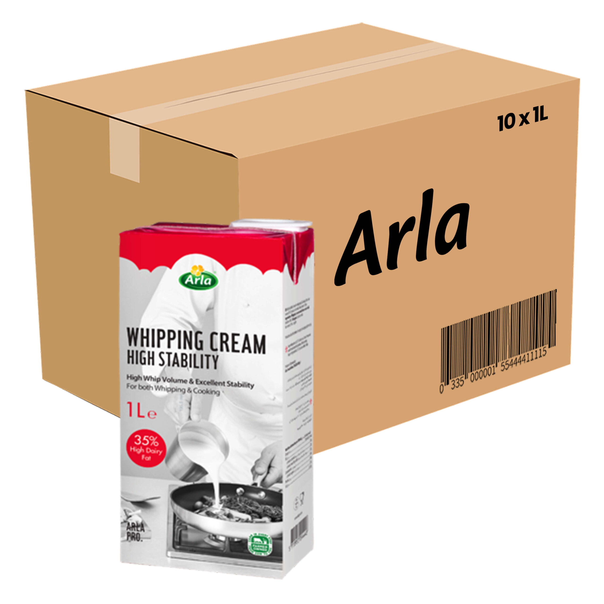 Arla-High-Stability-Whipping-Cream-10x1L-scaled Made from high-quality milk, delicate in flavor and creamy in texture. This Cream is easy to whip, which makes it a great complement to various kinds of cakes and desserts. Perfect as a base for puddings and pastry creams, it can be easily used to create a rich, delicious cake frosting.
