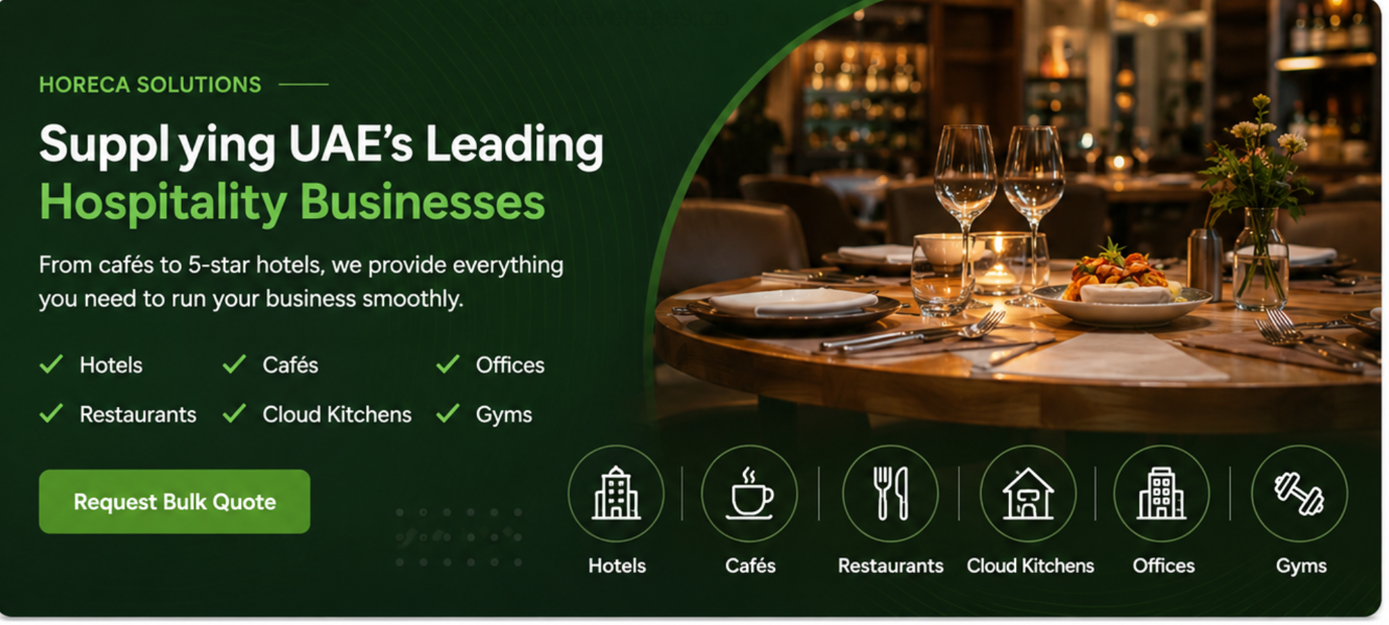 “Your Complete Food & Beverage Partner in UAE” Subheadline: Premium wholesale & retail supply for horeca, cafés, restaurants, offices & homes
