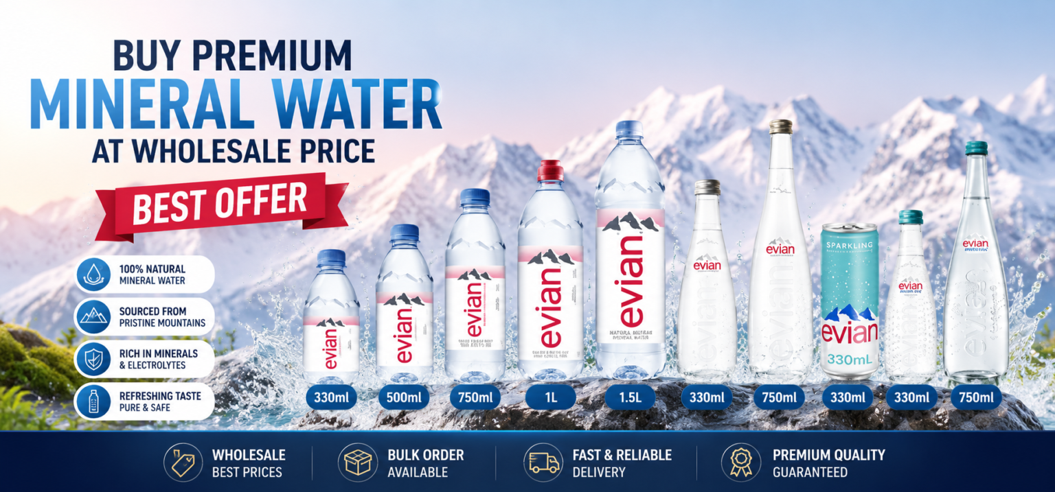 BUY EVIAN STILL & SPPARKLING MINERAL WATER order in bulk /wholesale at best price IN UAE,DUBAI - GLOBAL BEVERAGES