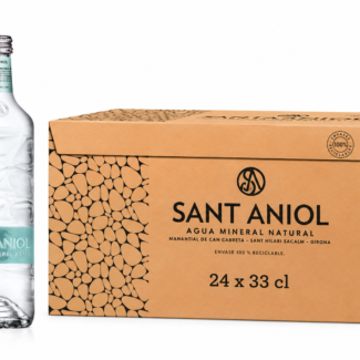 Sant Aniol mineral water next to a box of 24 bottles 330ml